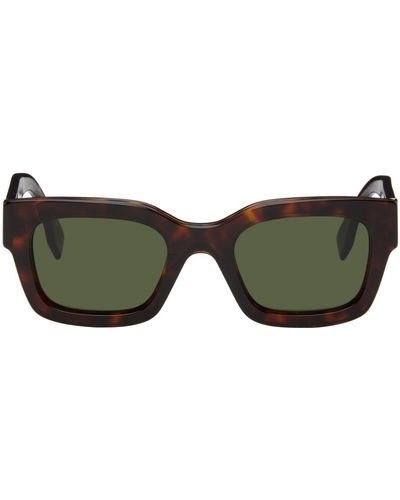 Fendi Lunettes de soleil brunes à ferrures à logo - Vert