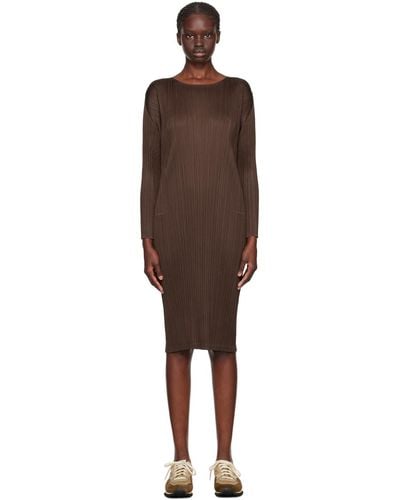 Pleats Please Issey Miyake Brown Monthly Colours September Midi Dress - Black