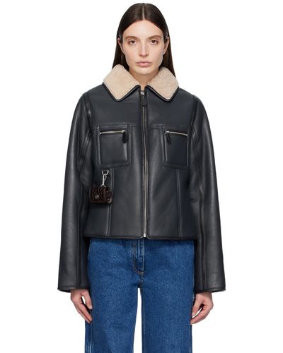 Saks Potts Navy Pablo Leather Jacket - Black