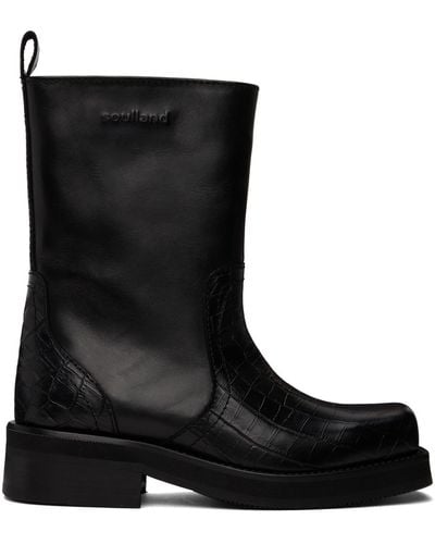 Soulland Delaware Croco Boots - Black