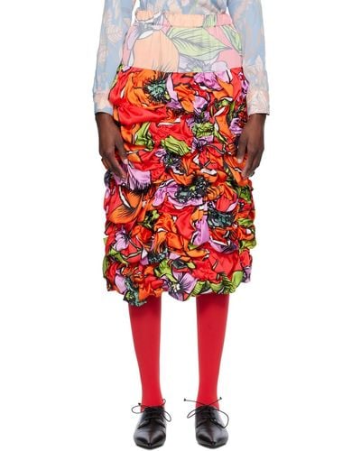 Comme des Garçons Multicolor Floral Midi Skirt - Red