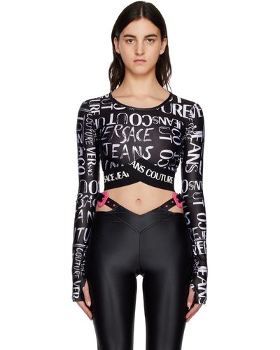 Versace Jeans Couture T-shirt à manches longues noir à motif à logo