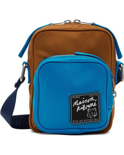 Maison Kitsuné Tan & 'The Traveller' Crossbody Bag - Blue