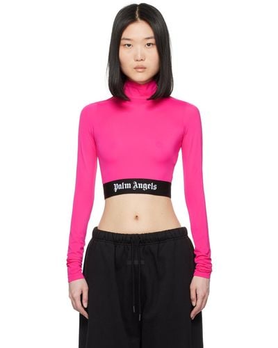 Palm Angels Cropped Long Sleeve T-shirt - Pink
