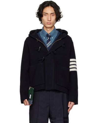 Thom Browne Navy 4-bar Duffle Coat - Blue