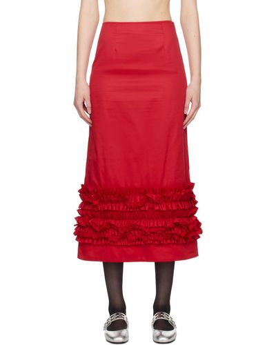 Molly Goddard Delia Midi Skirt - Red