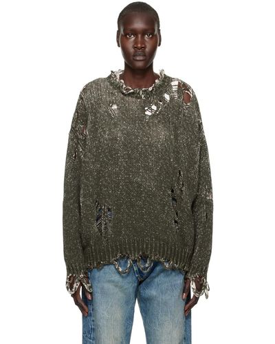 R13 Khaki Distressed Oversized Jumper - Black