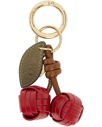See By Chloé Red & Brown Cherry Woven Keychain
