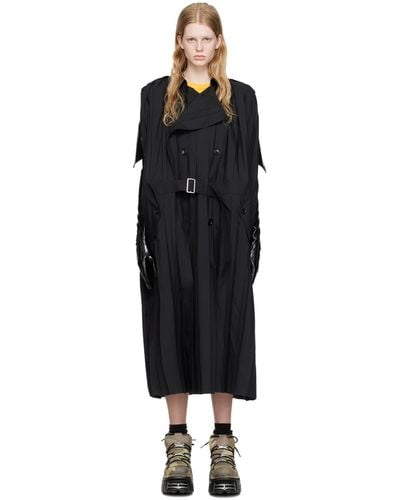 Junya Watanabe Black Pleated Trench Coat