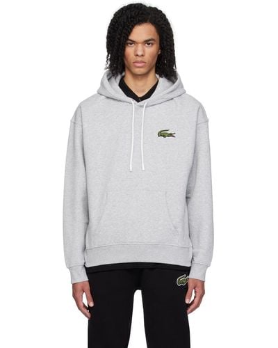 Lacoste Gray Loose Fit Hoodie - White