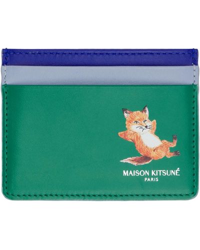 Maison Kitsuné Porte-cartes vert et bleu à logo de renard