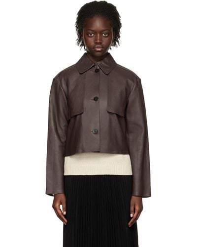 Theory Brown Crop Trench Leather Jacket