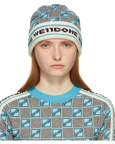 we11done Blue Logo All Over Short Beanie