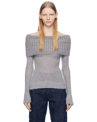 Elleme Gray Off Shoulder Sweater - Black