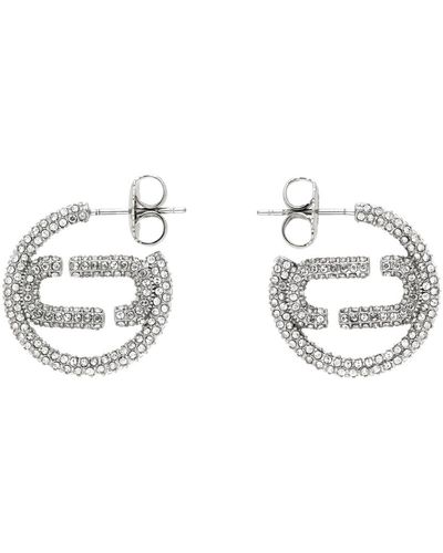 Marc Jacobs Petites boucles d'oreilles à anneau argentées à logo et à ornements en verre taillé - Noir