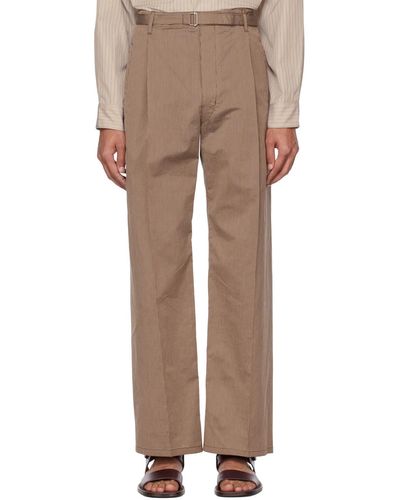 Lemaire Brown Striped Belted Easy Pants - Natural