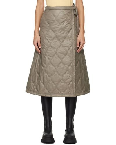 Ganni Quilted Wrap Midi Skirt - Green