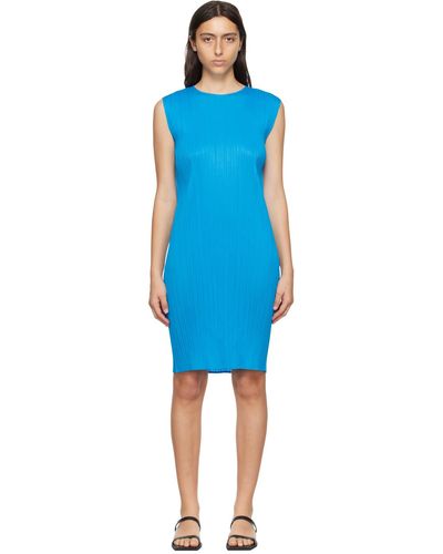 Pleats Please Issey Miyake Blue Monthly Colors August Midi Dress