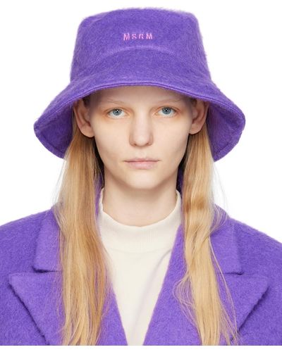 MSGM Purple Shag Knit Bucket Hat