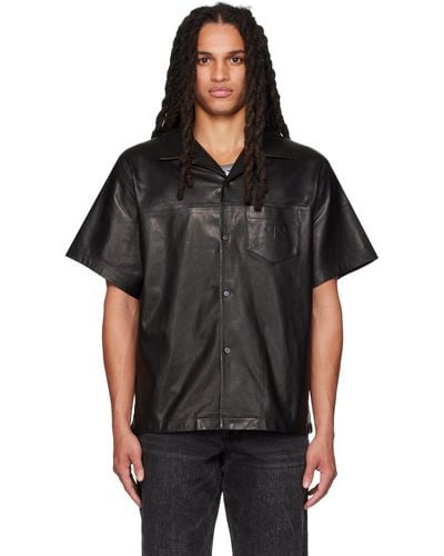 RTA Spread Collar Leather Shirt - Black
