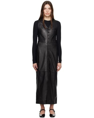FRAME Vest Leather Midi Dress - Black
