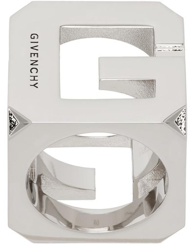 Givenchy Bague argentée à découpes à logo - Métallisé