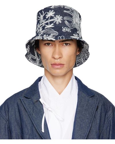 Engineered Garments Navy Embroidered Bucket Hat - Blue