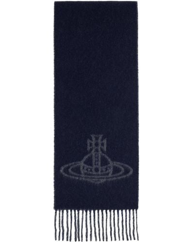 Vivienne Westwood Navy & Grey Double Face Single Orb Scarf - Blue