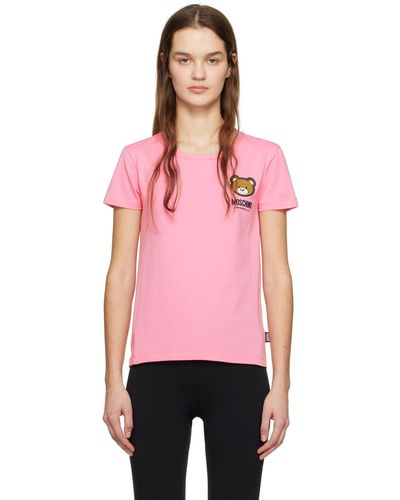 Moschino T-shirt rose à appliqués à logo