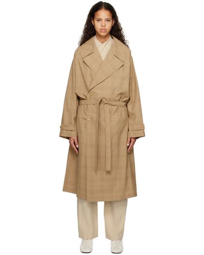 Lemaire Beige Double-breasted Trench Coat - Natural