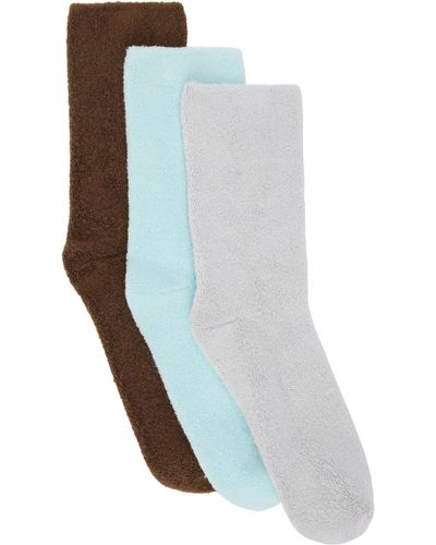 Baserange Ensemble de trois paires de chaussettes hauteur mollet e en tissu éponge exclusives à ssen - Blanc