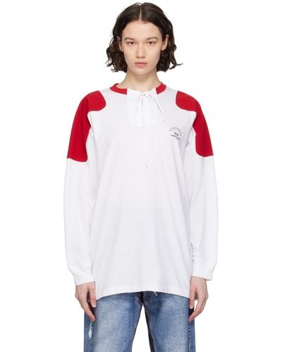 Pushbutton Self-Tie Long Sleeve T-Shirt - White