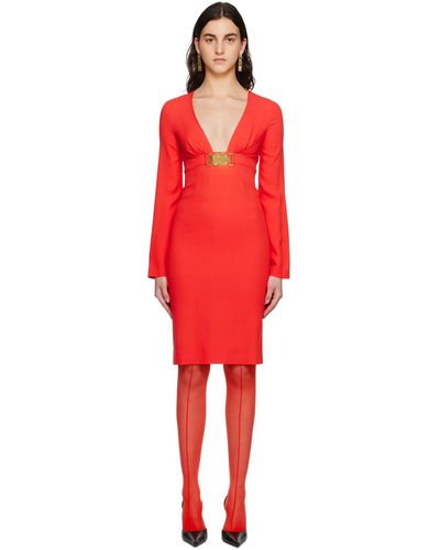 Moschino Red Double Smiley V-neck Midi Dress