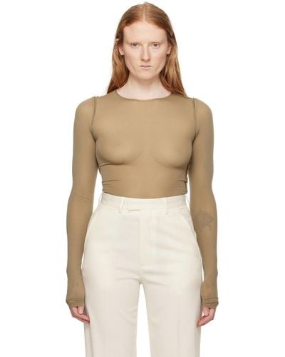 MM6 by Maison Martin Margiela Taupe & Tan Panelled Long Sleeve T-shirt - Natural