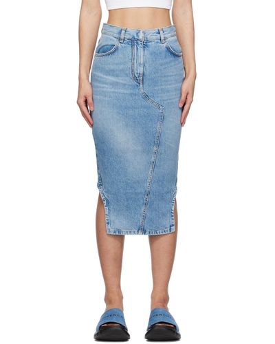 Givenchy Asymmetric Denim Midi Skirt - Blue