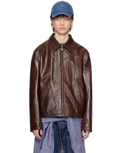 Acne Studios Zipper Leather Jacket - Brown