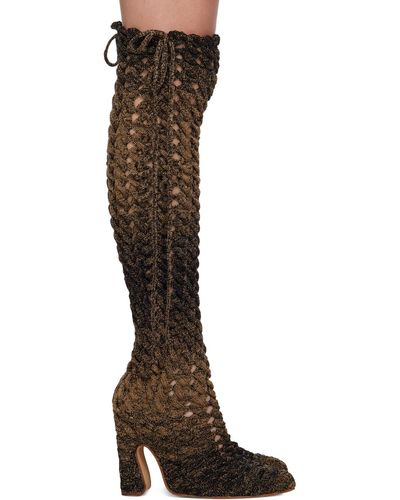 Isa Boulder Bottes brun et noir en tricot câblé exclusives à ssense