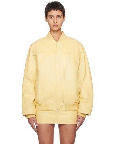 REMAIN Birger Christensen Yellow Insulated Leather Bomber Jacket - Multicolour