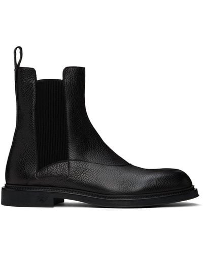 Emporio Armani Bottes chelsea noires en cuir grainé