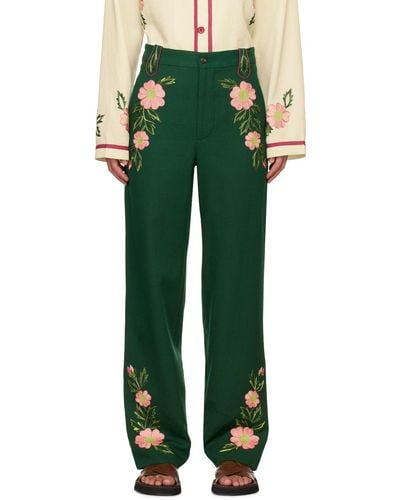 Bode Green Prairie Rose Pants