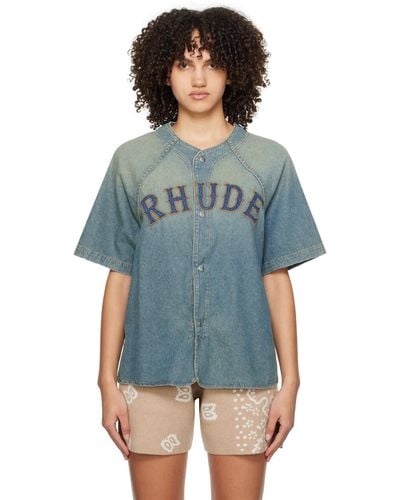 Rhude Indigo Faded Denim Shirt - Blue