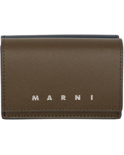 Marni カーキ&ネイビー 三つ折り財布 - グリーン