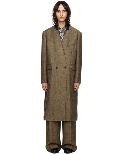 Dries Van Noten Manteau brun à bord brut - Noir