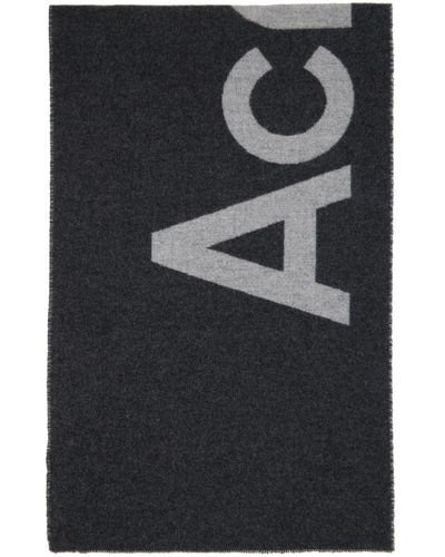 Acne Studios Écharpe grise à logos en tricot jacquard - Noir