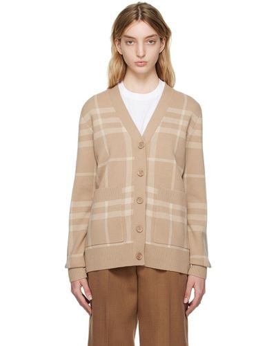 Burberry Beige Check Cardigan - Natural