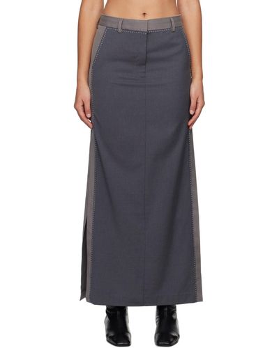 REMAIN Birger Christensen Gray Two-color Maxi Skirt - Black