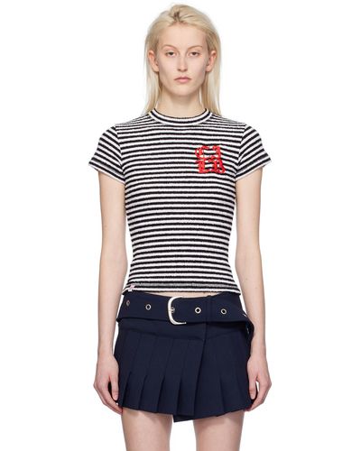 Charles Jeffrey T-shirt noir et blanc à rayures - Bleu