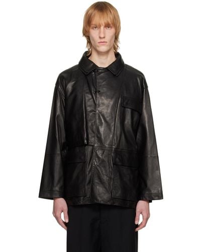 Meanswhile Double Collar Leather Jacket - Black