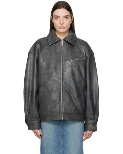 Reformation Gray Veda Marco Leather Jacket - Black