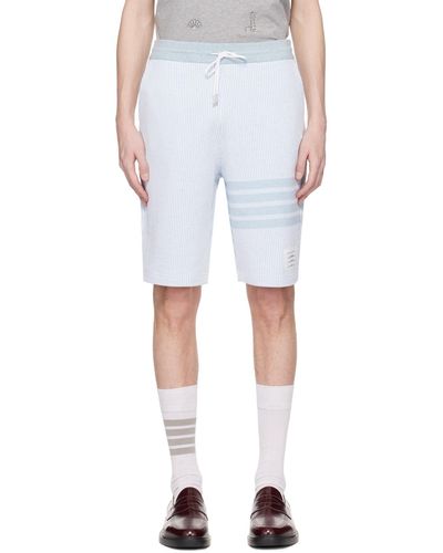 Thom Browne White & Blue 4-bar Shorts